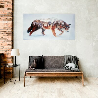 Wolf in a winter landscape Glass Wall Art