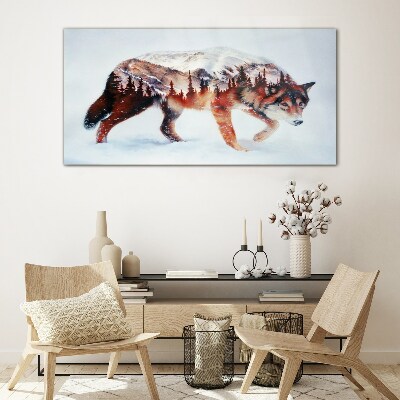 Wolf in a winter landscape Glass Wall Art