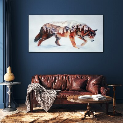 Wolf in a winter landscape Glass Wall Art