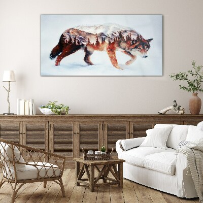 Wolf in a winter landscape Glass Wall Art