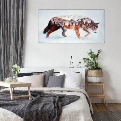 Wolf in a winter landscape Glass Wall Art
