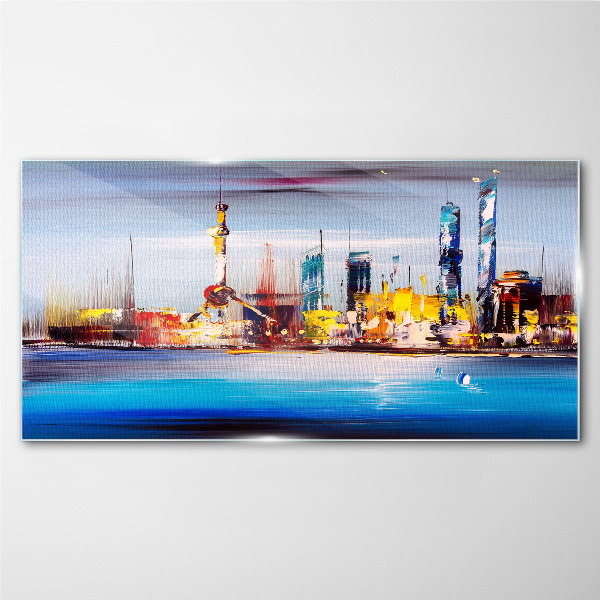 Abstraction city sea Glass Wall Art