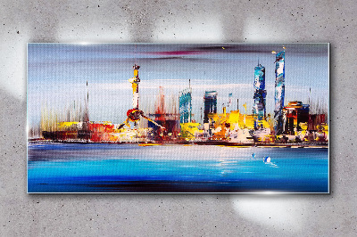 Abstraction city sea Glass Wall Art