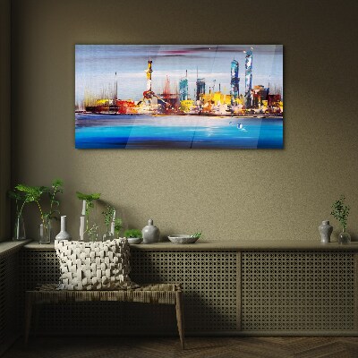 Modern cityscape panorama Glass Wall Art