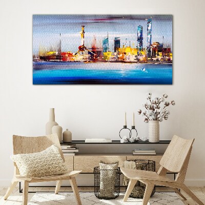 Modern cityscape panorama Glass Wall Art