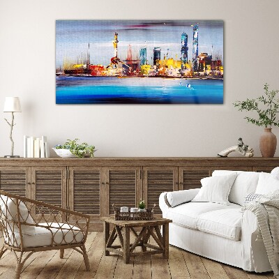 Modern cityscape panorama Glass Wall Art