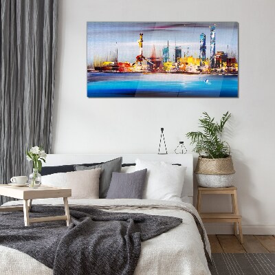 Modern cityscape panorama Glass Wall Art