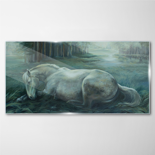 A calm horse in a forest landscape Glass Wall Art