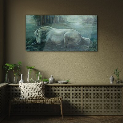 A calm horse in a forest landscape Glass Wall Art