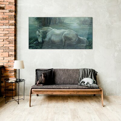 A calm horse in a forest landscape Glass Wall Art