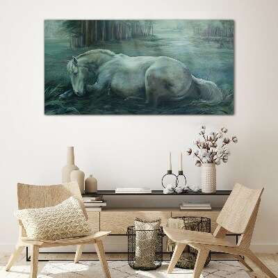 A calm horse in a forest landscape Glass Wall Art