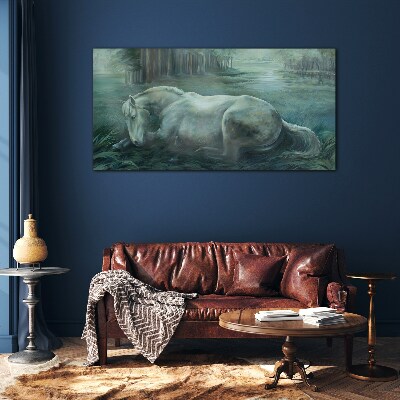 A calm horse in a forest landscape Glass Wall Art