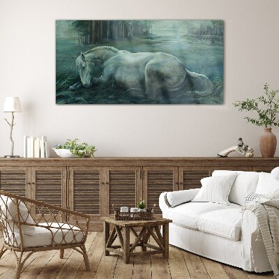 A calm horse in a forest landscape Glass Wall Art