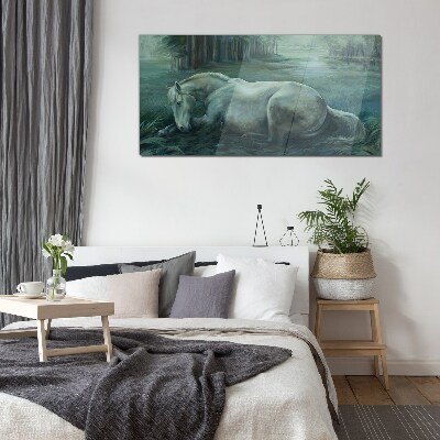 A calm horse in a forest landscape Glass Wall Art