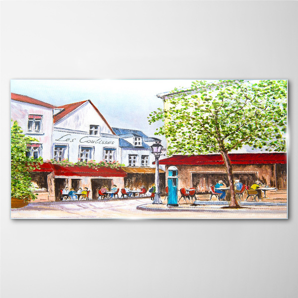 A cafe alley in the town Glass Print