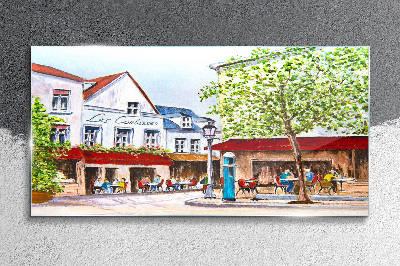 A cafe alley in the town Glass Print