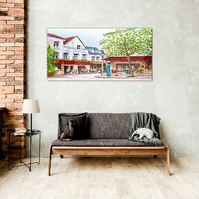 A cafe alley in the town Glass Print