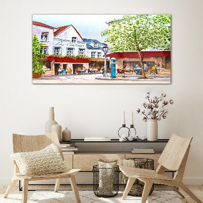 A cafe alley in the town Glass Print