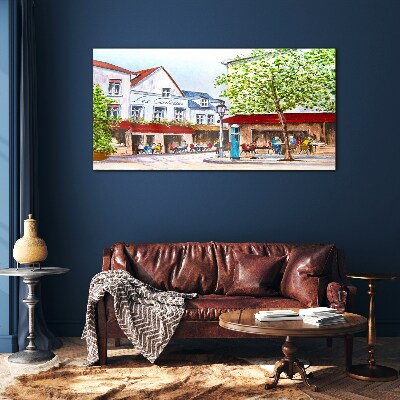A cafe alley in the town Glass Print
