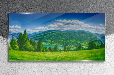Green mountain landscape in summer Glass Print
