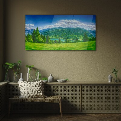 Green mountain landscape in summer Glass Print