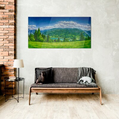 Green mountain landscape in summer Glass Print