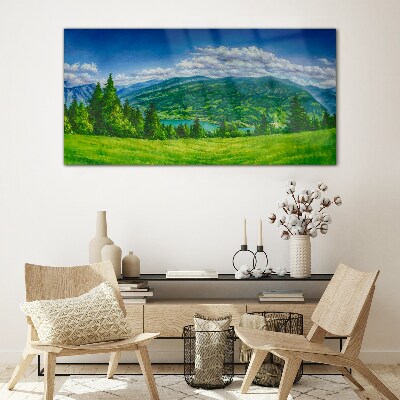 Green mountain landscape in summer Glass Print