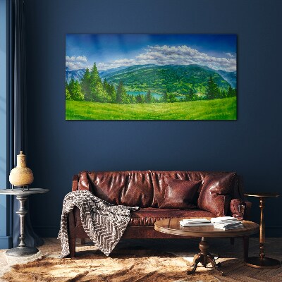 Green mountain landscape in summer Glass Print