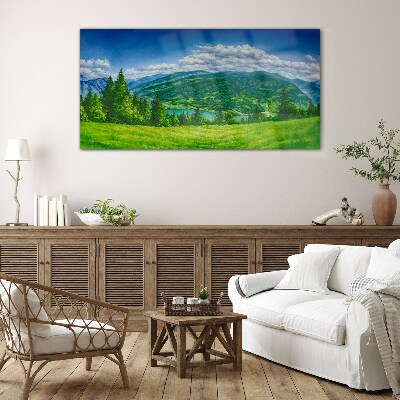 Green mountain landscape in summer Glass Print