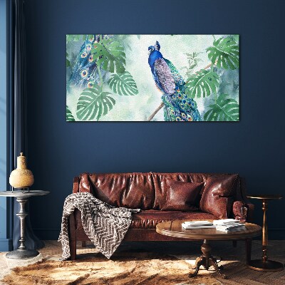 Peacock in the tropical jungle Glass Wall Art