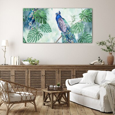 Peacock in the tropical jungle Glass Wall Art