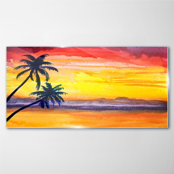 Tropical sunset over the beach Glass Wall Art