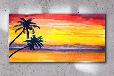 Tropical sunset over the beach Glass Wall Art