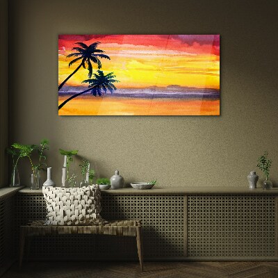 Tropical sunset over the beach Glass Wall Art