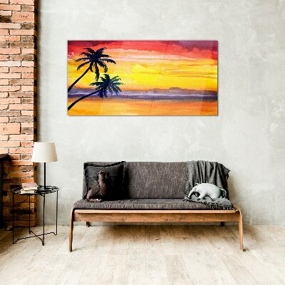Tropical sunset over the beach Glass Wall Art