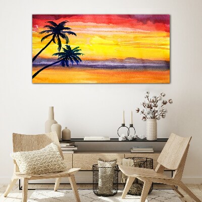 Tropical sunset over the beach Glass Wall Art