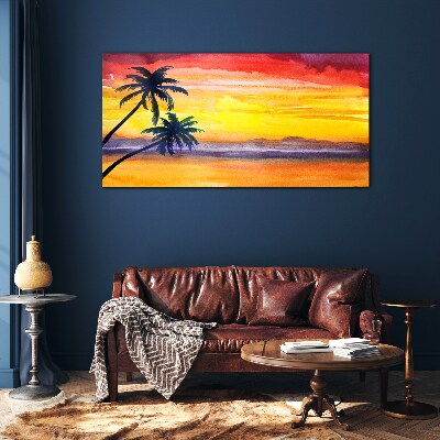 Tropical sunset over the beach Glass Wall Art
