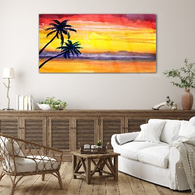 Tropical sunset over the beach Glass Wall Art