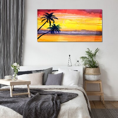 Tropical sunset over the beach Glass Wall Art