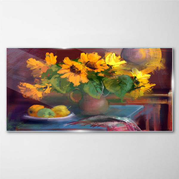 Sunflowers in a vase Glass Print
