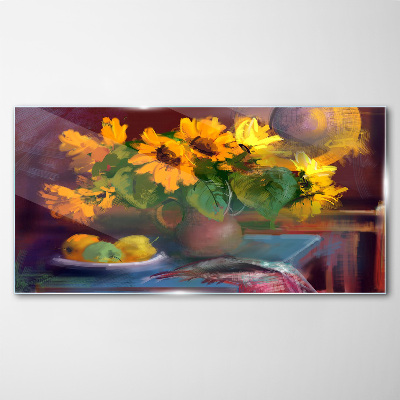 Sunflowers in a vase Glass Print