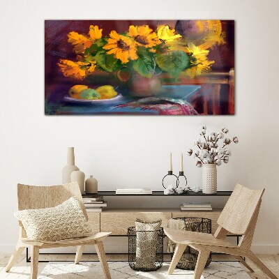 Sunflowers in a vase Glass Print