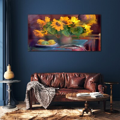 Sunflowers in a vase Glass Print