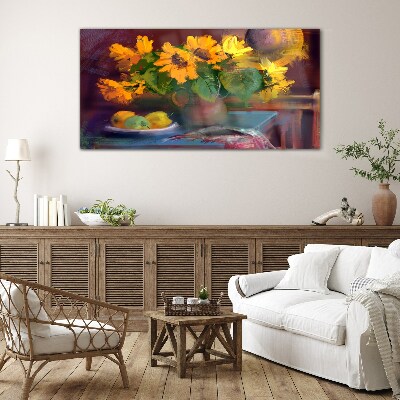 Sunflowers in a vase Glass Print