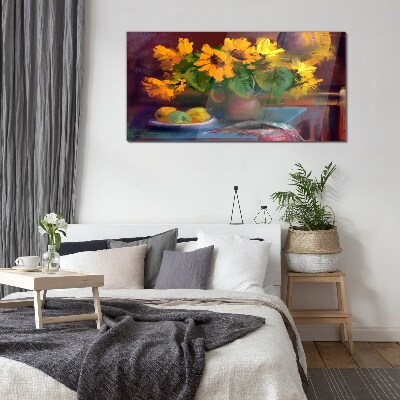 Sunflowers in a vase Glass Print