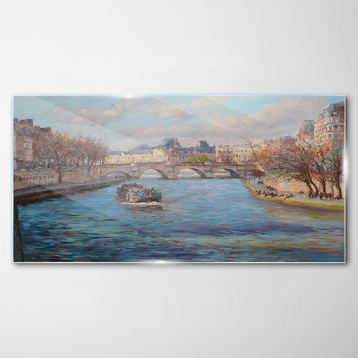 Bridge over the river in Paris Glass Wall Art
