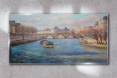 Bridge over the river in Paris Glass Wall Art