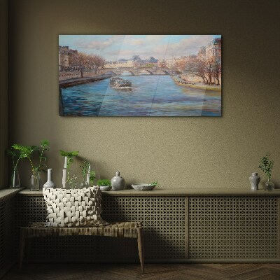 Bridge over the river in Paris Glass Wall Art