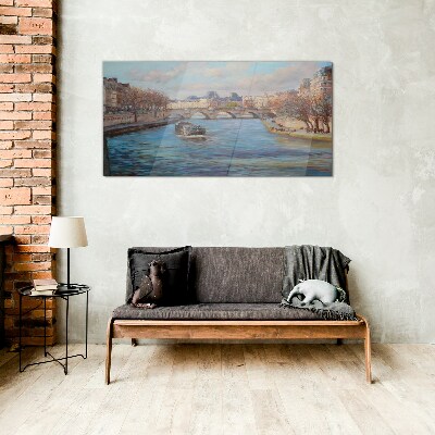Bridge over the river in Paris Glass Wall Art