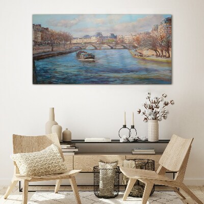 Bridge over the river in Paris Glass Wall Art